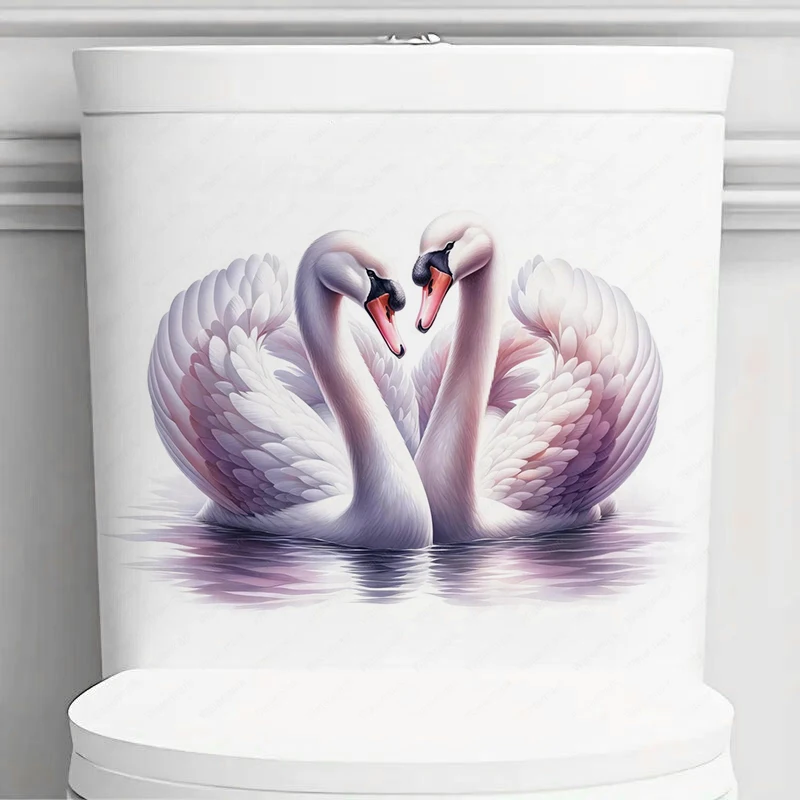 MT840# Beautiful White Swan Decal Bedroom Entryway Living Room Porch Home Decoration Wall Stickers, Removable Toilet Stickers