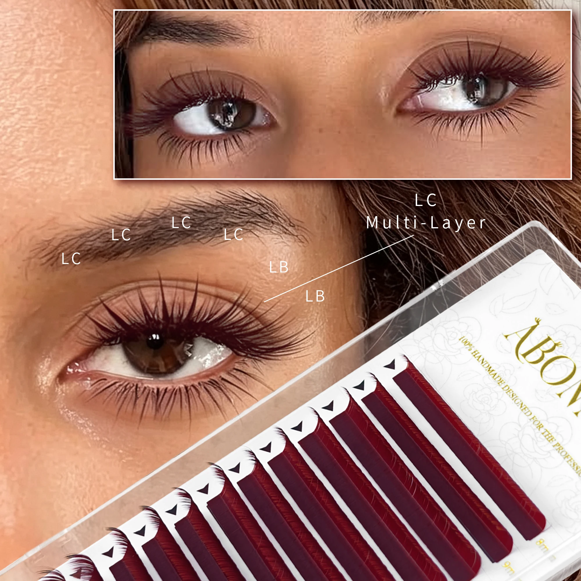 ABONNIE LB/LC Curl Burgundy Lashes Wine Red Colored Classic Eyelash Extensions Ombre Colorful Lashes
