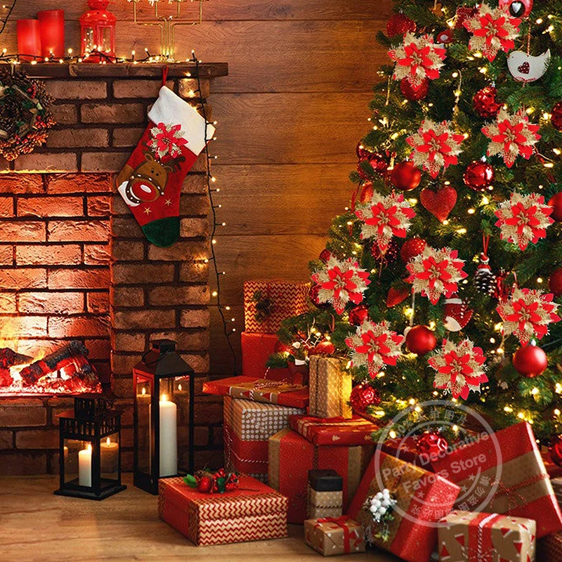 5/10 Stück 14CM Glitzer Künstliche Weihnachtsblumen Christbaumschmuck Frohe Weihnachten Dekorationen für Zuhause Neujahrsgeschenk Navidad – Detail 7