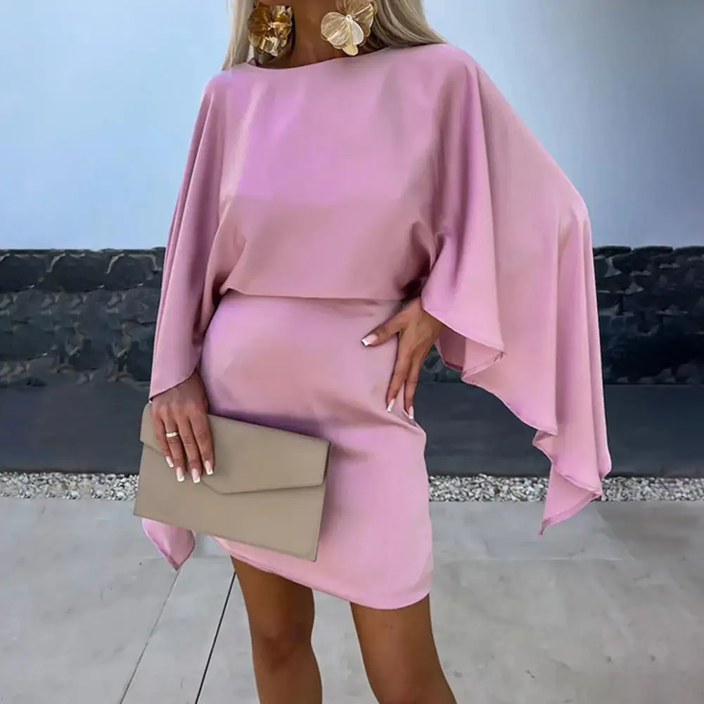 용수철 여성용 우아한 드레스, 박쥐 날개 소매, 탄성 허리 파티 원피스, 여성 패션 미니 짧은 원피스, 2024