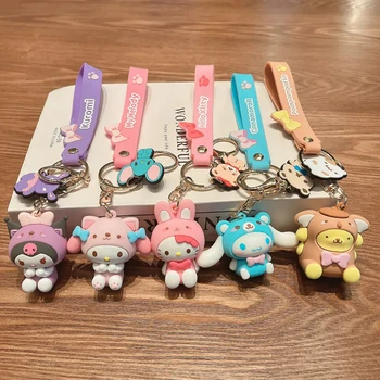 Kawaii sanrio keychain קריקטורה חמוד kuromi שלום קיטי cinnamoroll טבעת מפתח תליון תיק קישוט מתנות לחברים