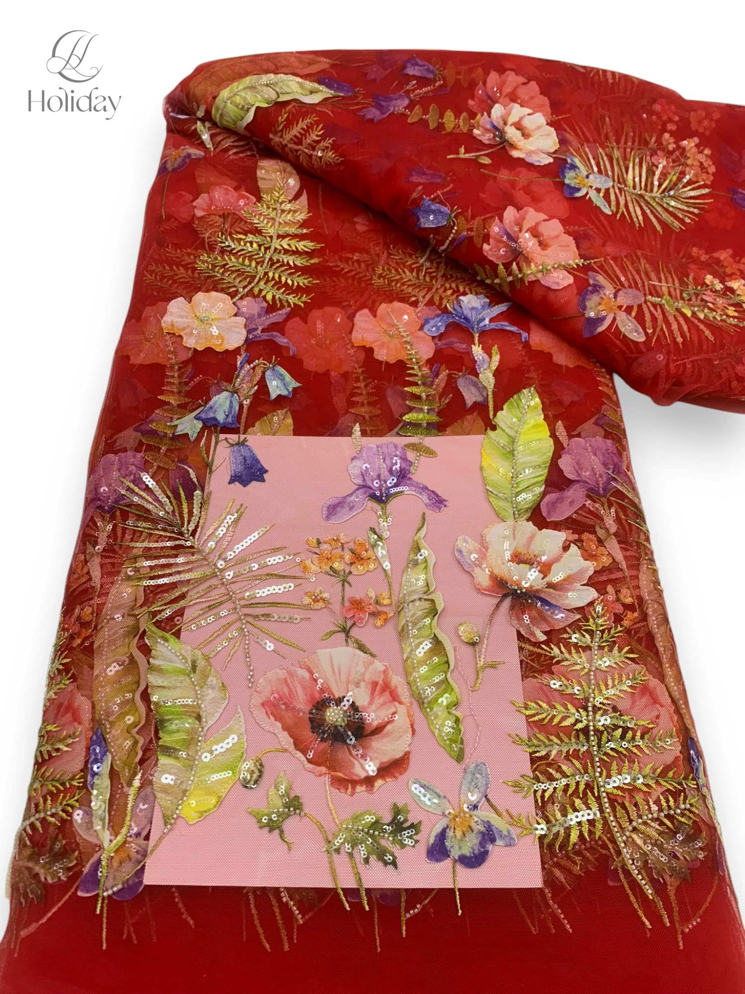 

5Y/piece 2025 hot selling new French sequin fabric high-quality new design embroidered mesh 3D flower wedding dress