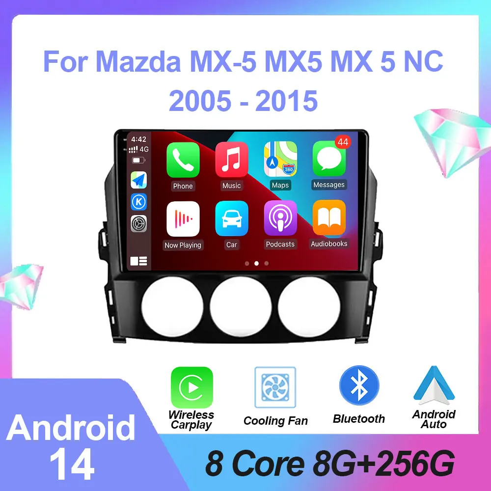 For Mazda MX-5 MX5 MX 5 NC 2005 - 2015 Android Auto Car Bluetooth SD Card Colorful Light Navigation Tools radio Video Tools