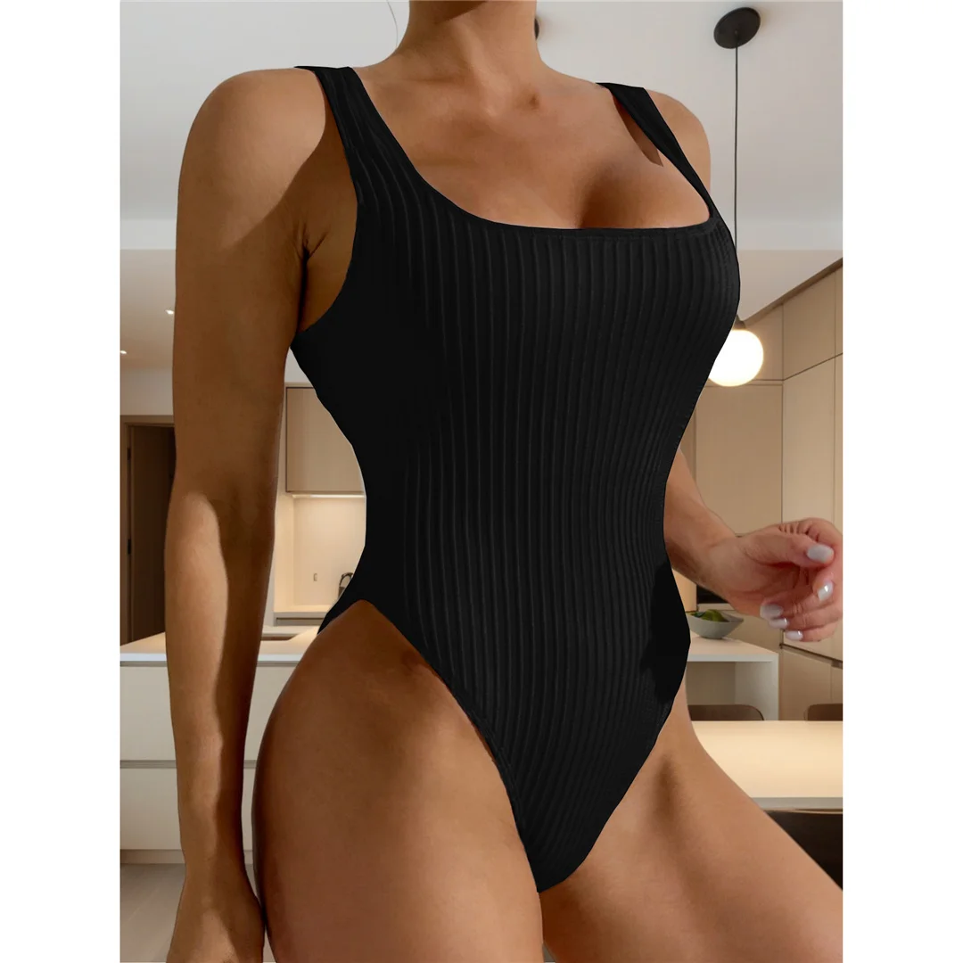 S - XL Sexy weißer, gerippter, rückenfreier Badeanzug mit Ausschnitten, Damen-Badebekleidung, Badeanzug mit hohem Beinausschnitt, Badeanzug, Modell V5889 – Detail 17