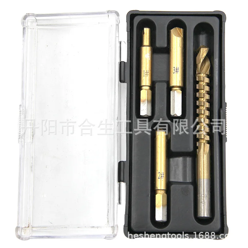 4pcs/set Head end screw extractor with saw, HSS saw toothed drill, groove drilling tool, hole cutting tool,with plastic box