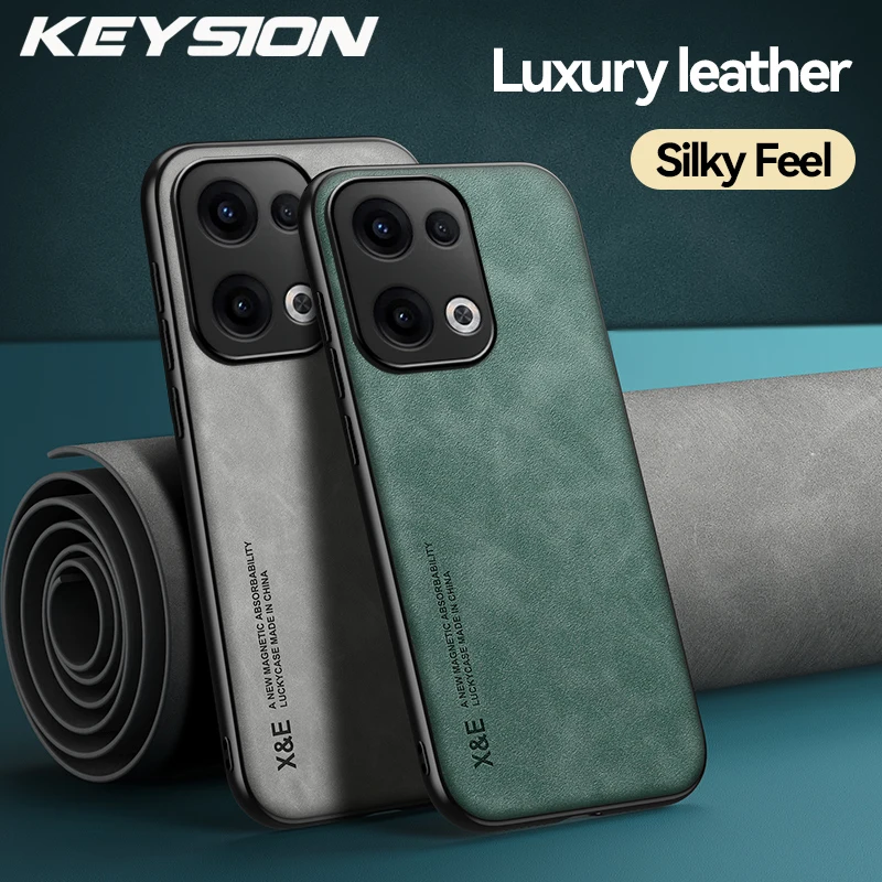 KEYSION Luxury Retro PU Leather Case for OPPO Reno13 Pro 5G Soft Silicone+PC Shockproof Phone Back Cover for OPPO Reno 13 Pro 5G