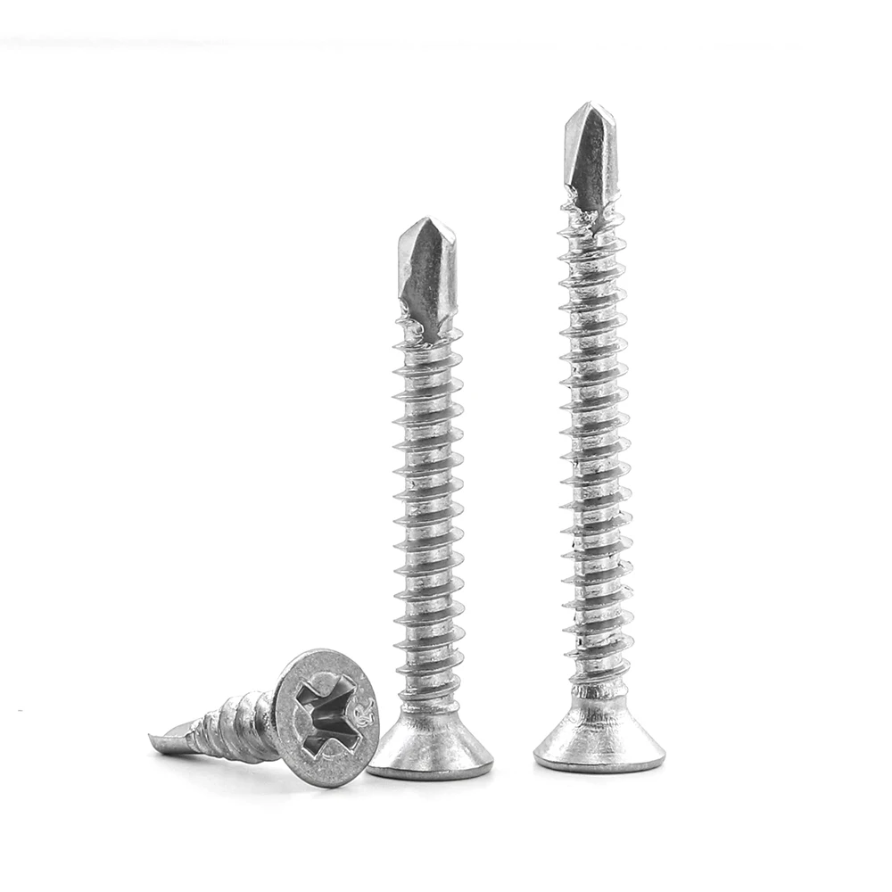 JUIDINTO 30pcs Phillips Flat Head Self Drilling Screw M4.2 M4.8 410 Stainelss Steel Hardiflex Screws for Sheet Metal