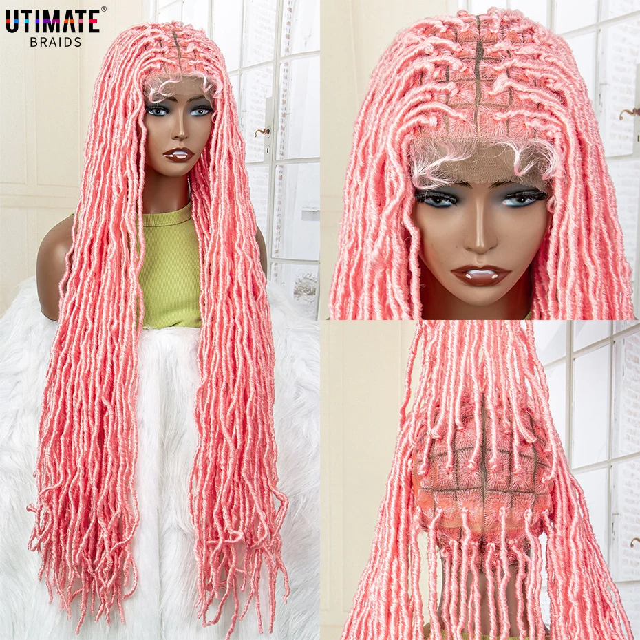 

36 Inch Braided Wigs Synthetic Lace Front Wig Braid African with Baby Hair Braided Full Lace Dreadlocks Wigs Pink Wig for Women