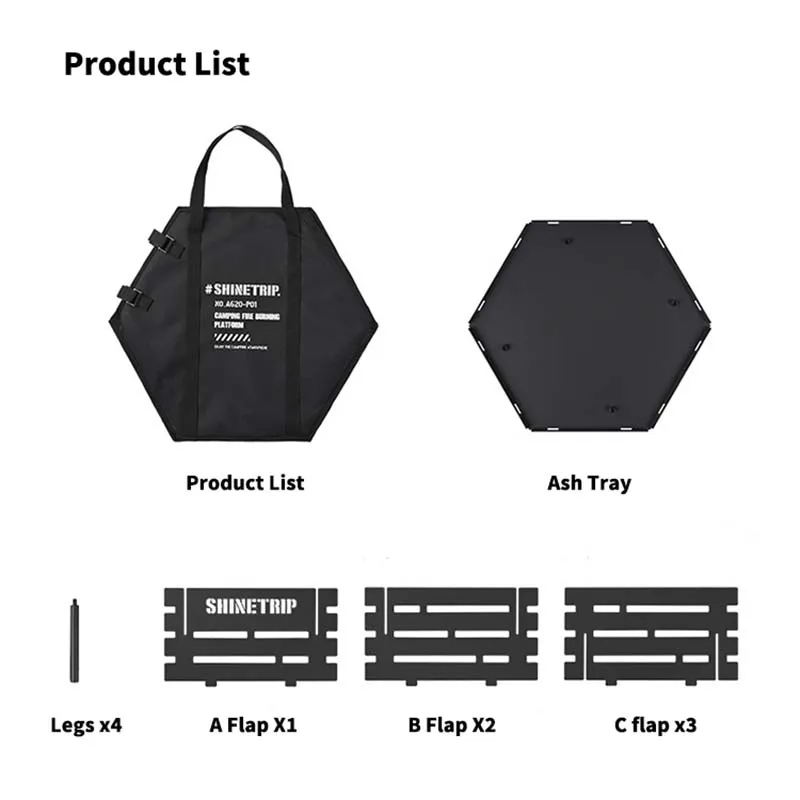 ShineTrip Outdoor Camping Carbon Steel Fire Table Detachable and Foldable High Temperature and Corrosion Resistant Incinerator