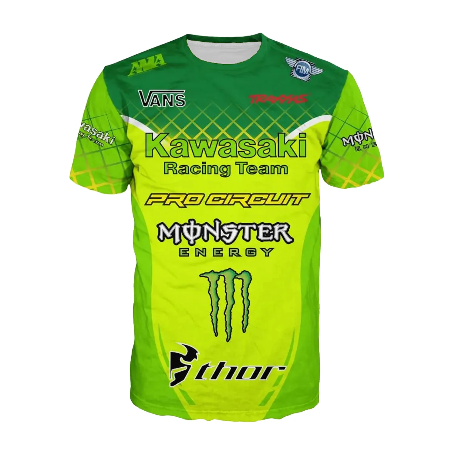 

Kawasaki Racing Team 3D T-shirt Newest Outdoor Jersey Summer Classic Tee Adults Loose Exercise Motorcycle Jersey