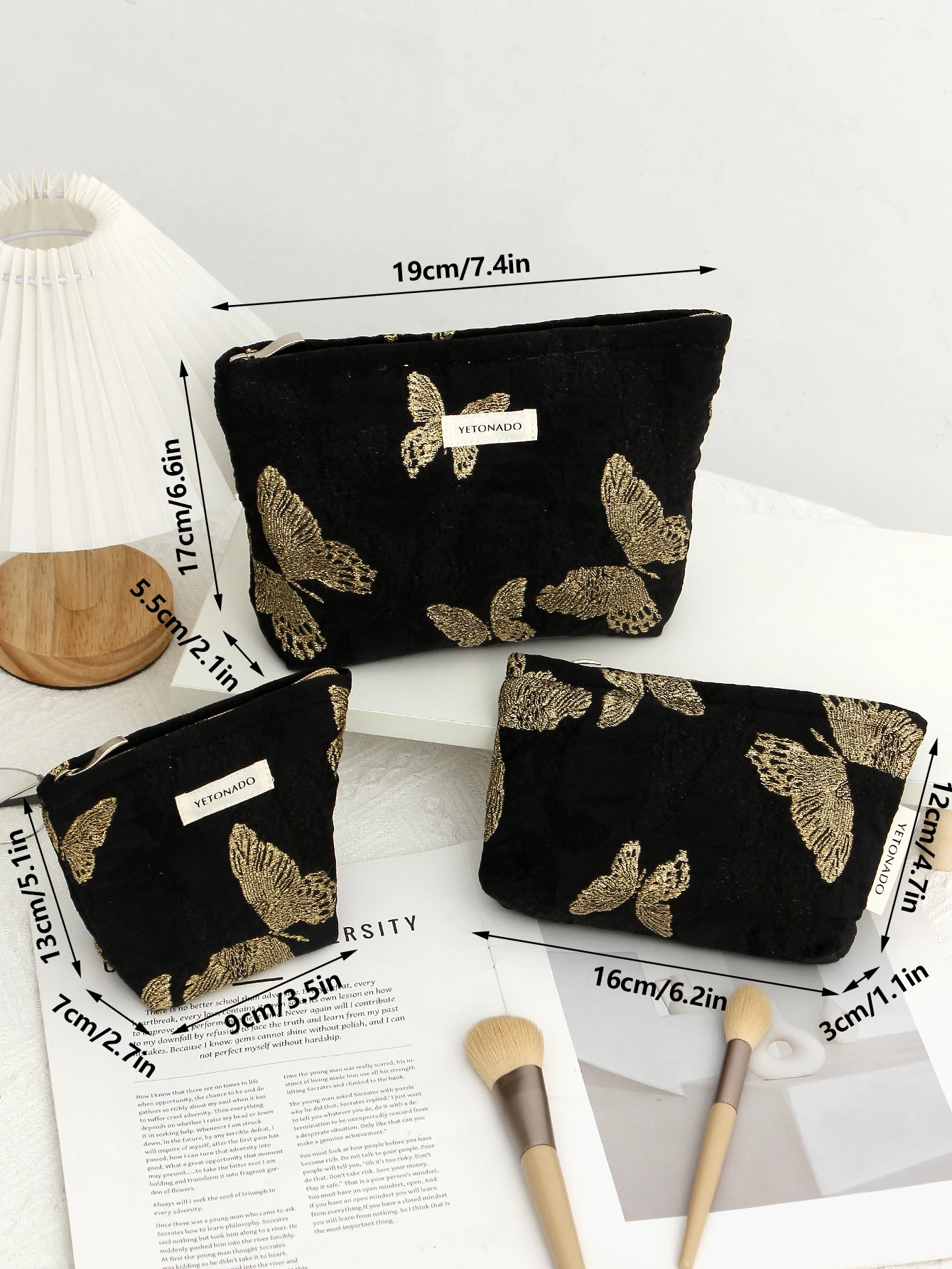 1 قطعة/مجموعة حقيبة مكياج على شكل فراشة سوداء، حقيبة مكياج عصرية بسحاب ذات سعة كبيرة، حقيبة تخزين متعددة الوظائف