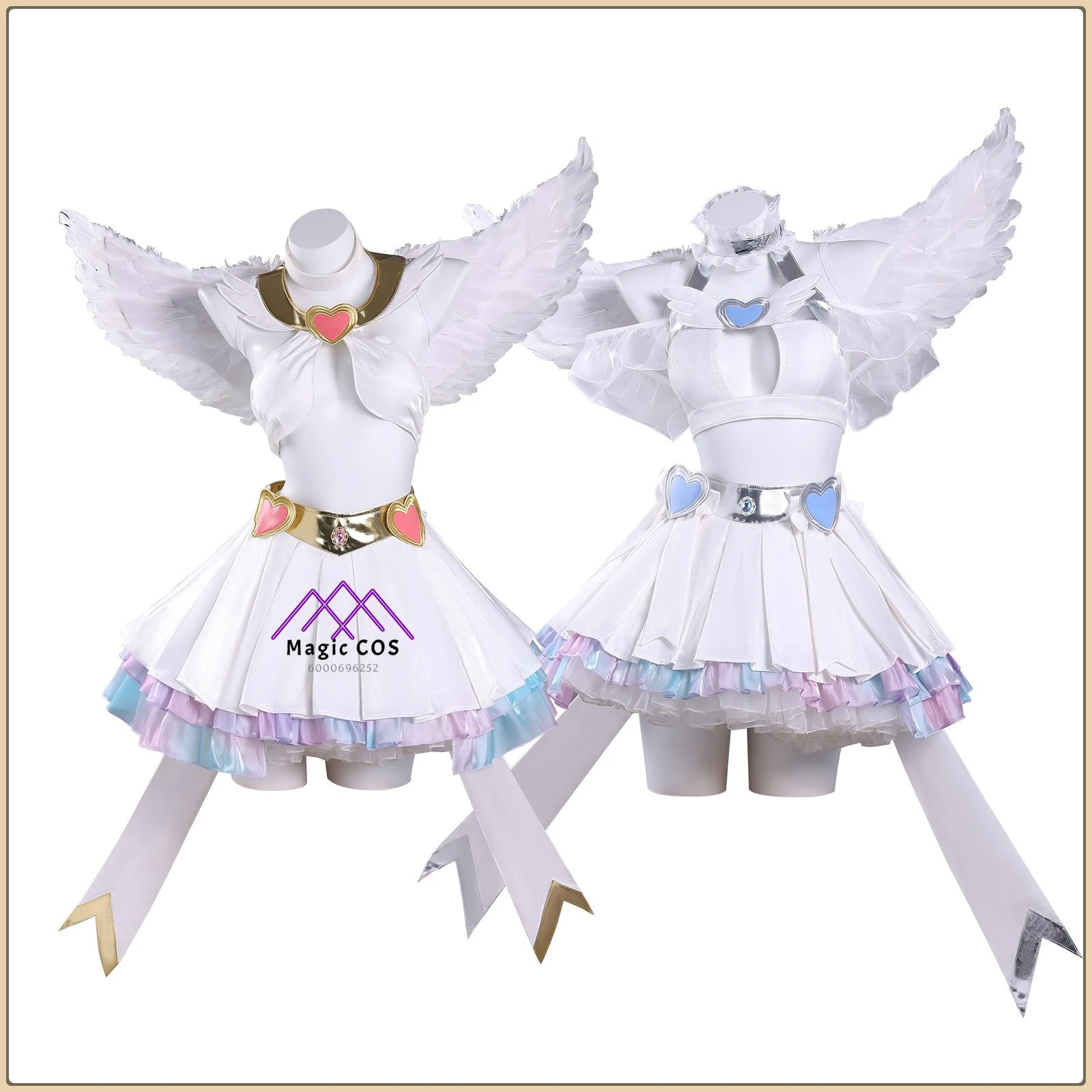 

Hot Anime Panty & Stocking Cosplay Costume White Angel Outfit + Wings + Wig High Quality Clothes for Comic Con Party (Female)