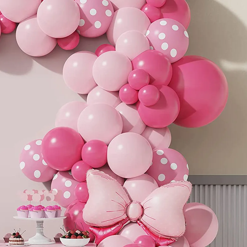 111 Pcs Pink Girl\'s Party Balloon Chain Set Pink Rose Pink Polka Dots Latex Balloons Wedding Baby Shower Birthday Party Decor