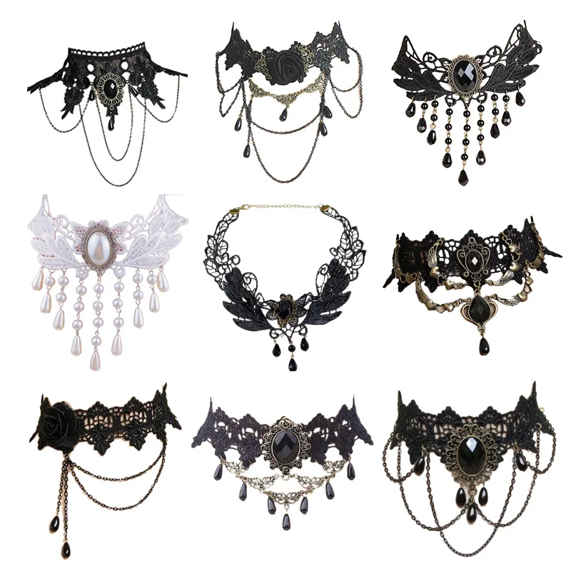 

black punk necklace for Women Collar Torques Trendy Neck Jewelry Stretch Charm Gothic Punk Black Heart