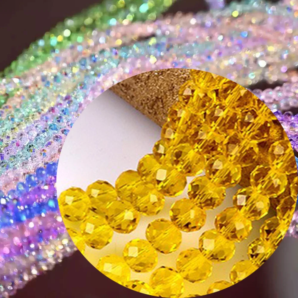 6 8 10mm 1Strand 5Strands Yellow Glass Faceted Crystal Style Bead Loose Beads for Beading Accessories TMB21