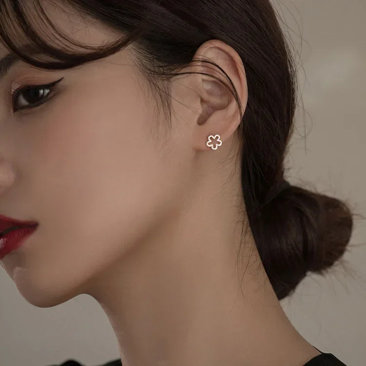 925 Sterling Silver Lovely Flower Stud Earrings For Women 2021 New Trend Personality Lady Fashion Jewelry