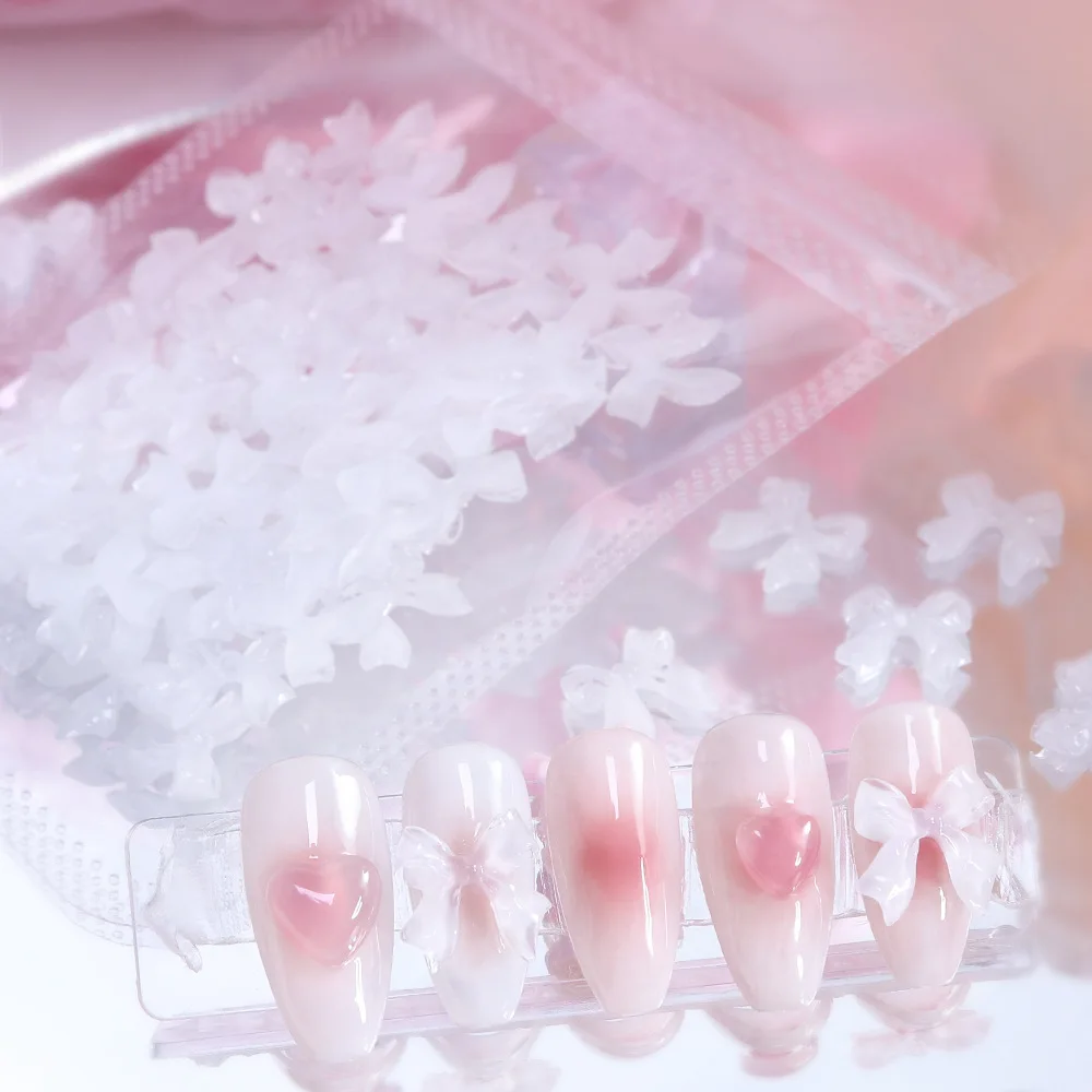 Ice Through Ribbon Onderdelen Nail Art Decoratie Kawaii 3D Jelly Witte Strik Hars Manicure Charme Steentjes DIY Nagels Tips Figuren