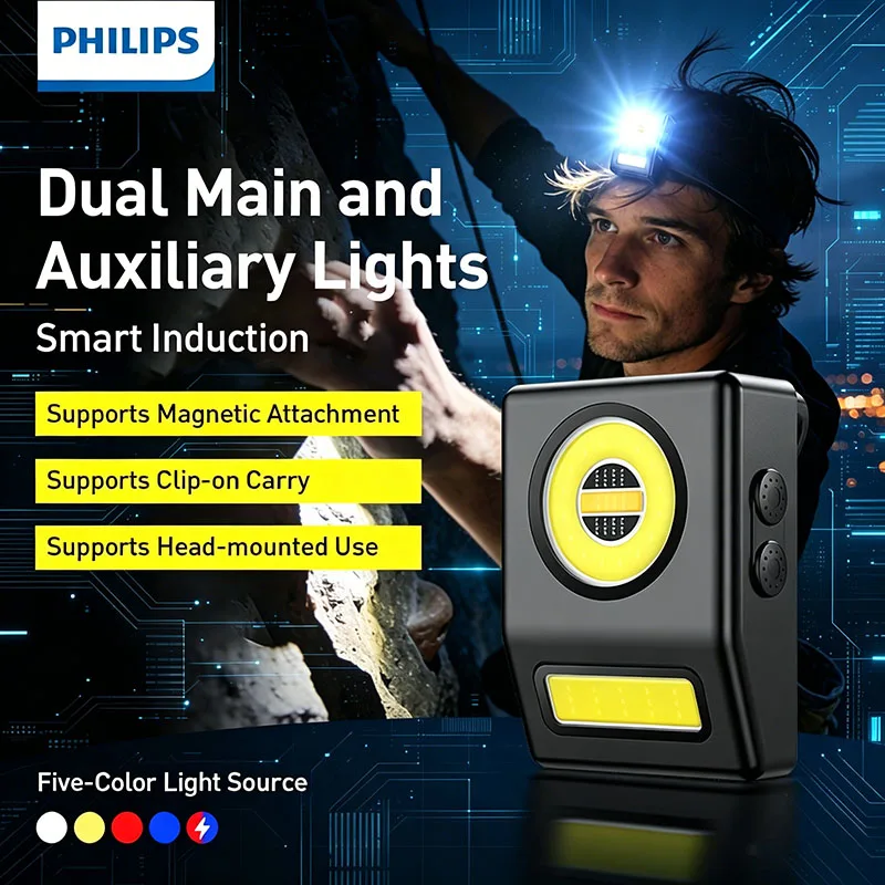 Linterna Philips SFL5551G con 9 Modos de Iluminación, Luces Principales y Auxiliares, Linterna con Interruptor de Inducción, Luces de Emergencia para Camping