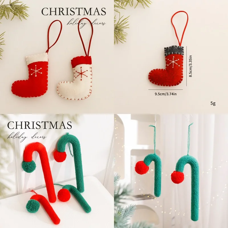 

2/3pcs Christmas Tree Cane Candy Gift Decoration Pendant Wool Felt Boots Handmade DIY Accessories Christmas New Year Decoration