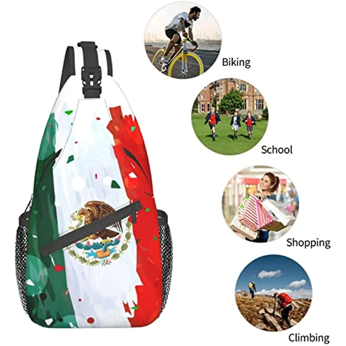 Mexico Vlag Borst Tassen Crossbody Sling Rugzak Reizen Daypack Crossbody Schoudertas Voor Dames Mannen Tieners Buiten