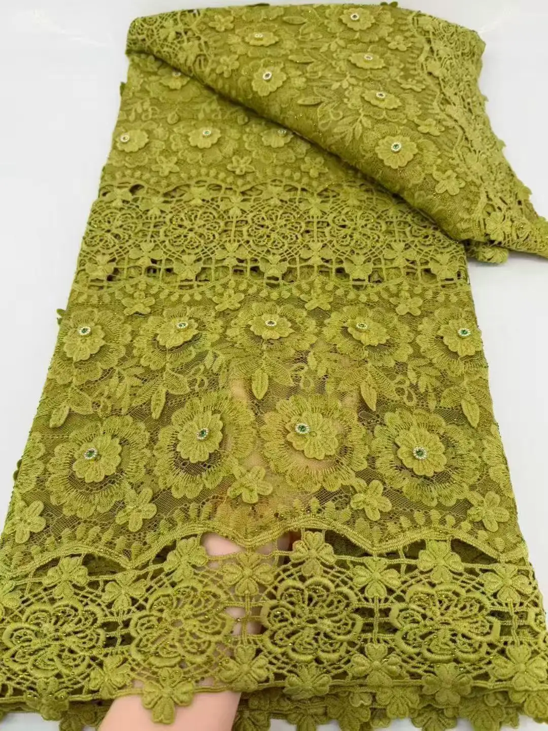 

Black Latest African Guipure Lace Rope Stone Lace Fabric 2026 Nigerian Mesh Lace Fabric for Women's Dinner Dress Party
