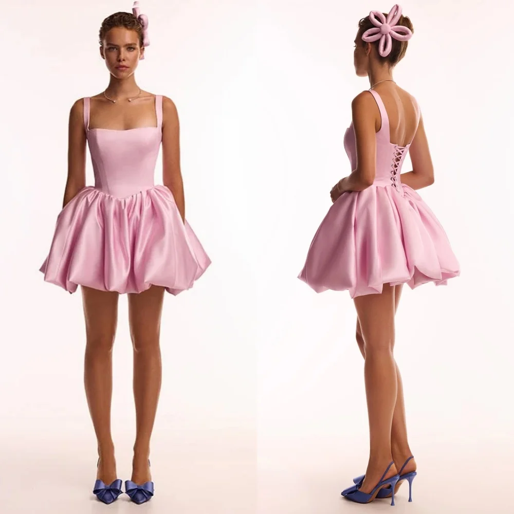 

Customized Charmeuse Pleat Ribbon A-line Square Neck Short Dresses Bespoke Occasion Party Fashion Simple High Quality