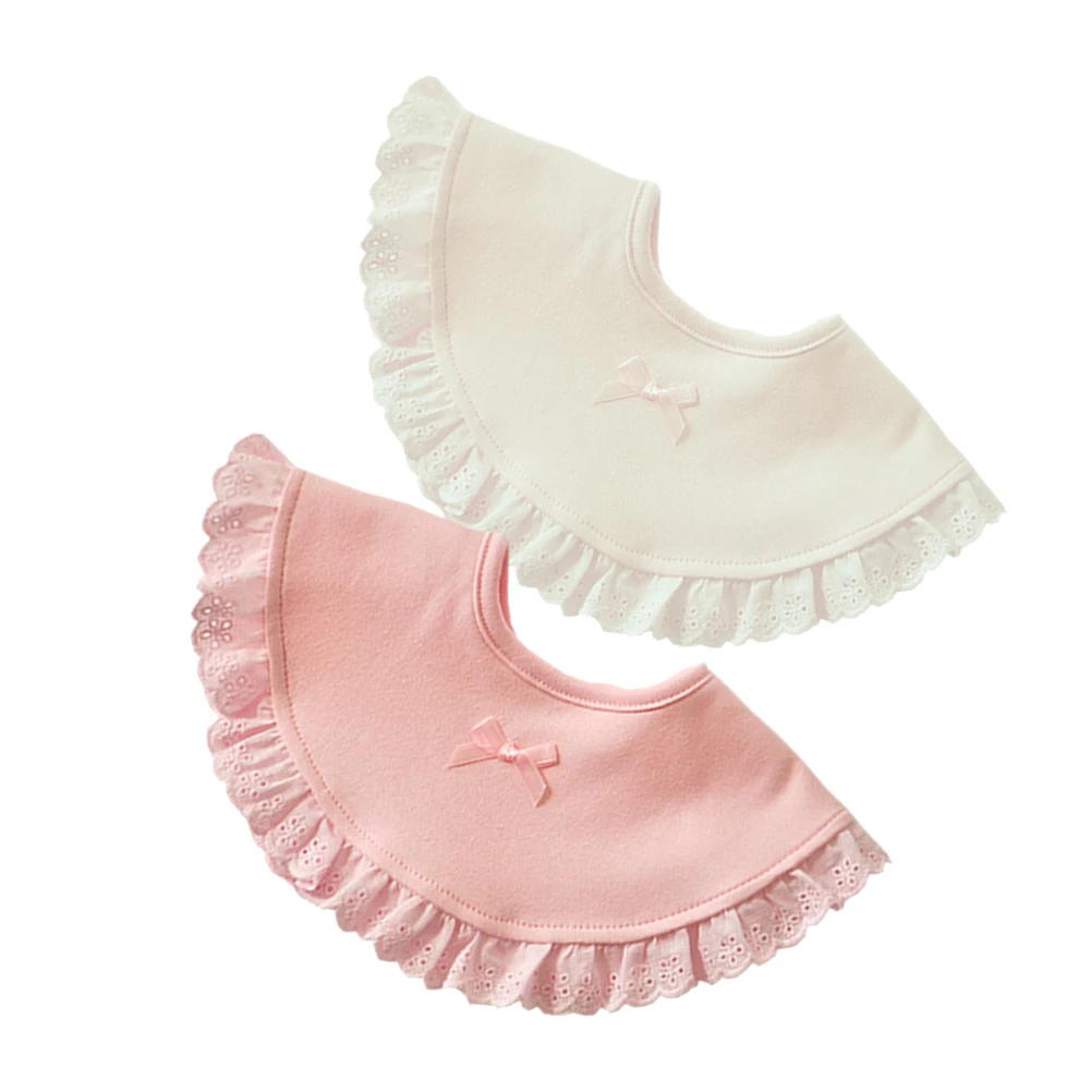 

2Pcs Cute Lace Trimmed Bib for Baby Girls Premium Cotton Material Comfortable Fit Perfect for Feeding Wiping Saliva Or Playing
