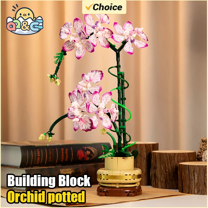 

Строительный блок орхидеи, сделай сам, сборка, игрушка в горшке, реалистичный цветочный кирпич, романтический домашний декор, игрушки для детей, рождественские подарки