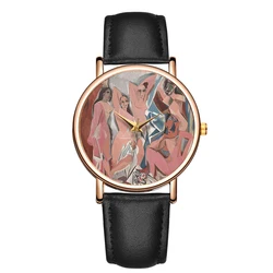 Fashion Ladies Quartz Watch Art Abstract Painting Style Wristwatches Simple Temperament Waterproof Watch