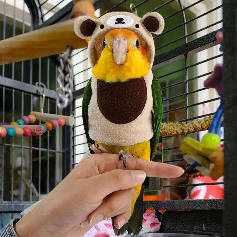 Bird Harness For Cockatiel Cute Bird Costume With Bear Shape Parrot Cloth Warm Parrot Cloak Multi-Purpose Bird Clothes Parrot