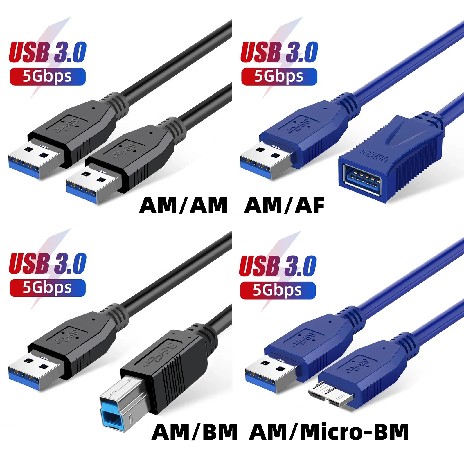

USB 3.0 Extension Cable Type-B Printer Cord A to Micro-B Hard Drive 0.3M-3M for Smart TV PS4 PS3 Xbox One SSD Laptop Data Cable