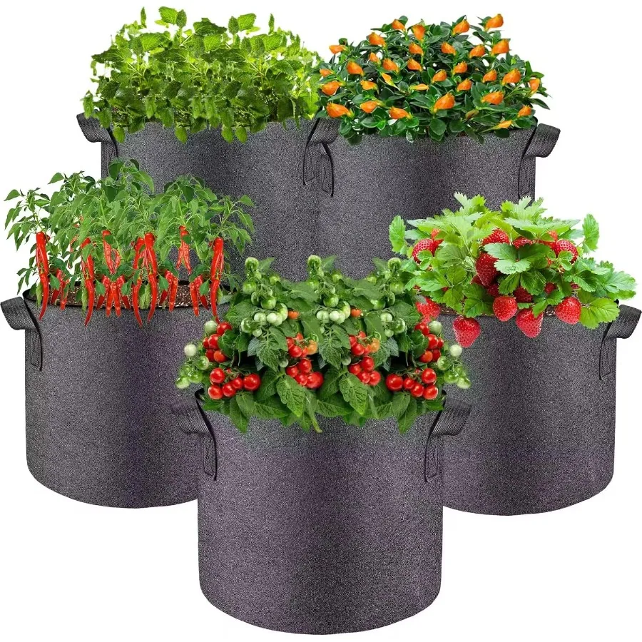 5 uds bolsas de cultivo bolsas de cultivo de plantas de 5 galones macetas de tela no tejida multiusos con asas duraderas macetas de jardín al aire libre para Ve