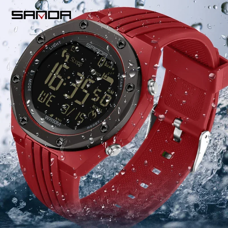 SANDA 6117 Simple Nightlight Waterproof Sports Electronic Watch New 2023 Step Calorimeter Single Display Electronic Watch