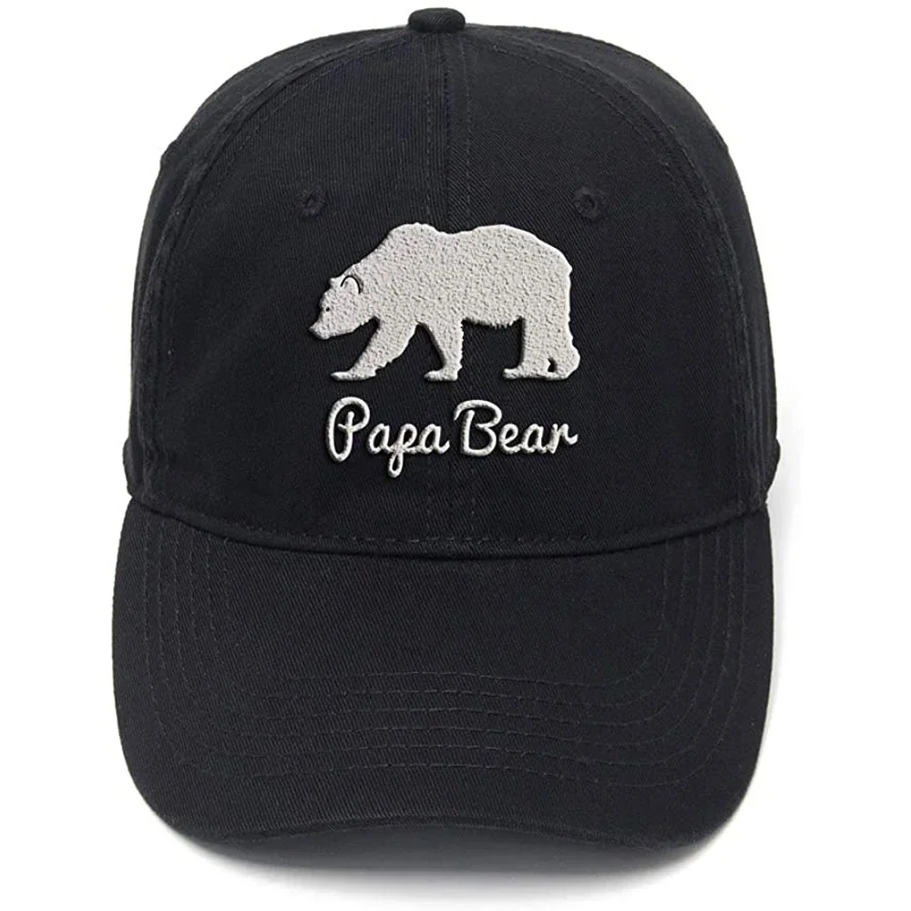 Lyprerazy Papa Bear Washed Cotton Adjustable Men Women Unisex Hip Hop Cool Flock Printing Baseball Cap Dad Cap