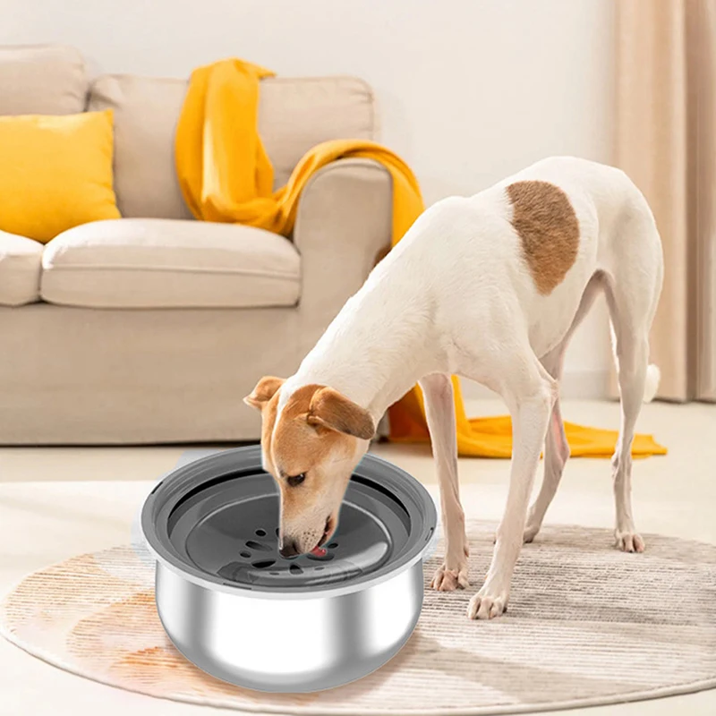 Dog Water Bowl 4.3L No Spill Stainless Steel Dog Bowls Slow Water Feeder, Spill Proof Dog Water Bowl Dispenser For Dogs Durable