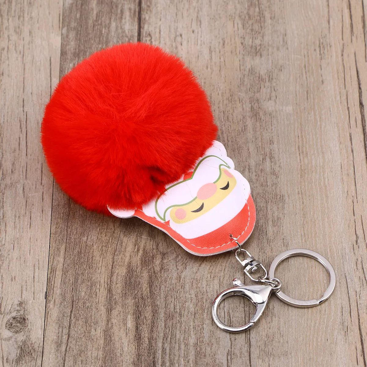 Santa Claus Keychain Christmas Key Ring Hair Ball Pendant Creative Gift Decoration Bag Car Key Hanging Accessory Red