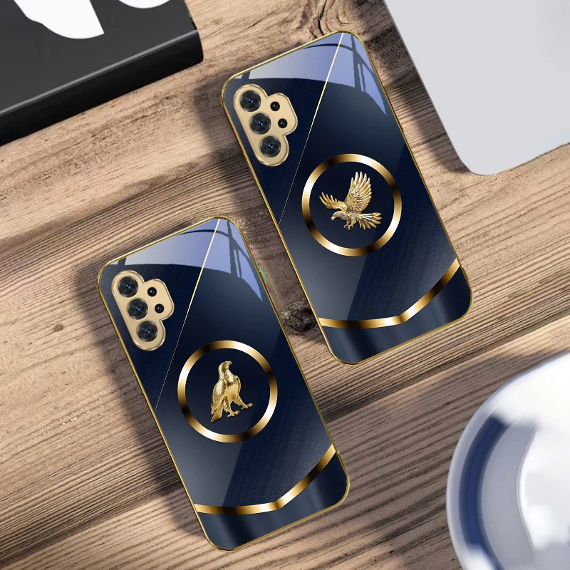 عميق الأزرق الذهبي النسر لسامسونج A 31 32 33 34 35 14 15 13 16 25 26 50 52 53 54 55 56 70 71 72 73 الزجاج الذهبي جراب هاتف