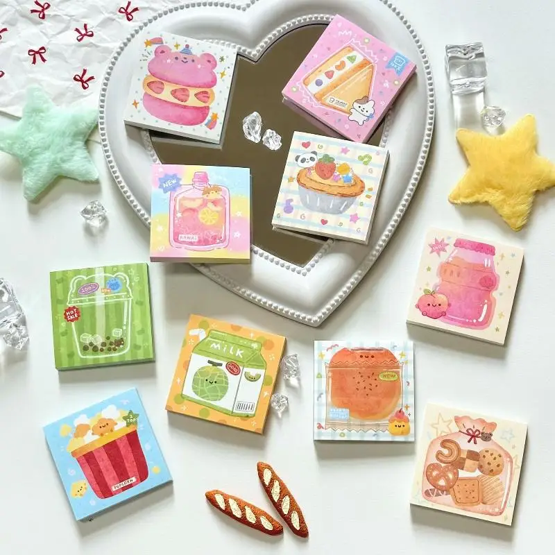 3Pcs Cute Cartoon Food Series Memo Sticker Message Paper DIY Non Sticky Message Notes Handmade Materials Scrapbook Decoration