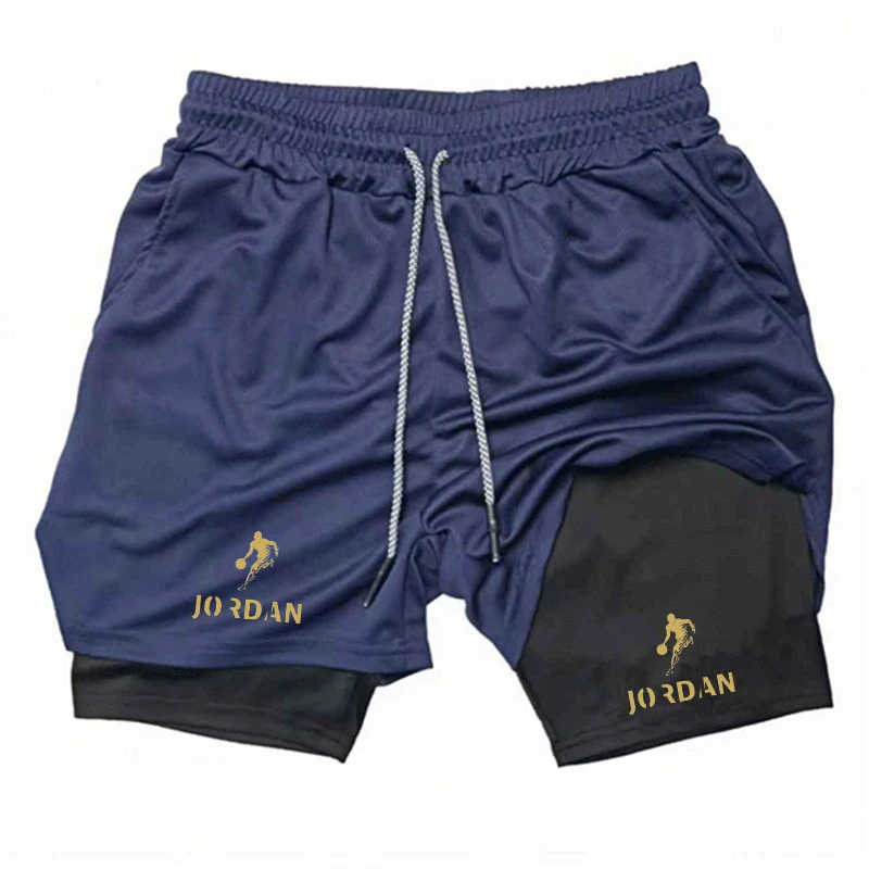 Sweat Absorbent Men's 2-in-1 Sport Outdoor Quick Dry Gym Running Compression Training Shorts Side Pocket  Double Deck Towel Loop
