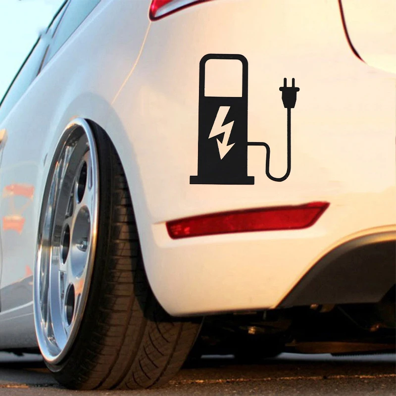 12*10 ซม.EV ไฟฟ้ารถสติกเกอร์รูปลอกตลกรถบรรทุกแบตเตอรี่ชาร์จรถตกแต่งสีดําสีขาว