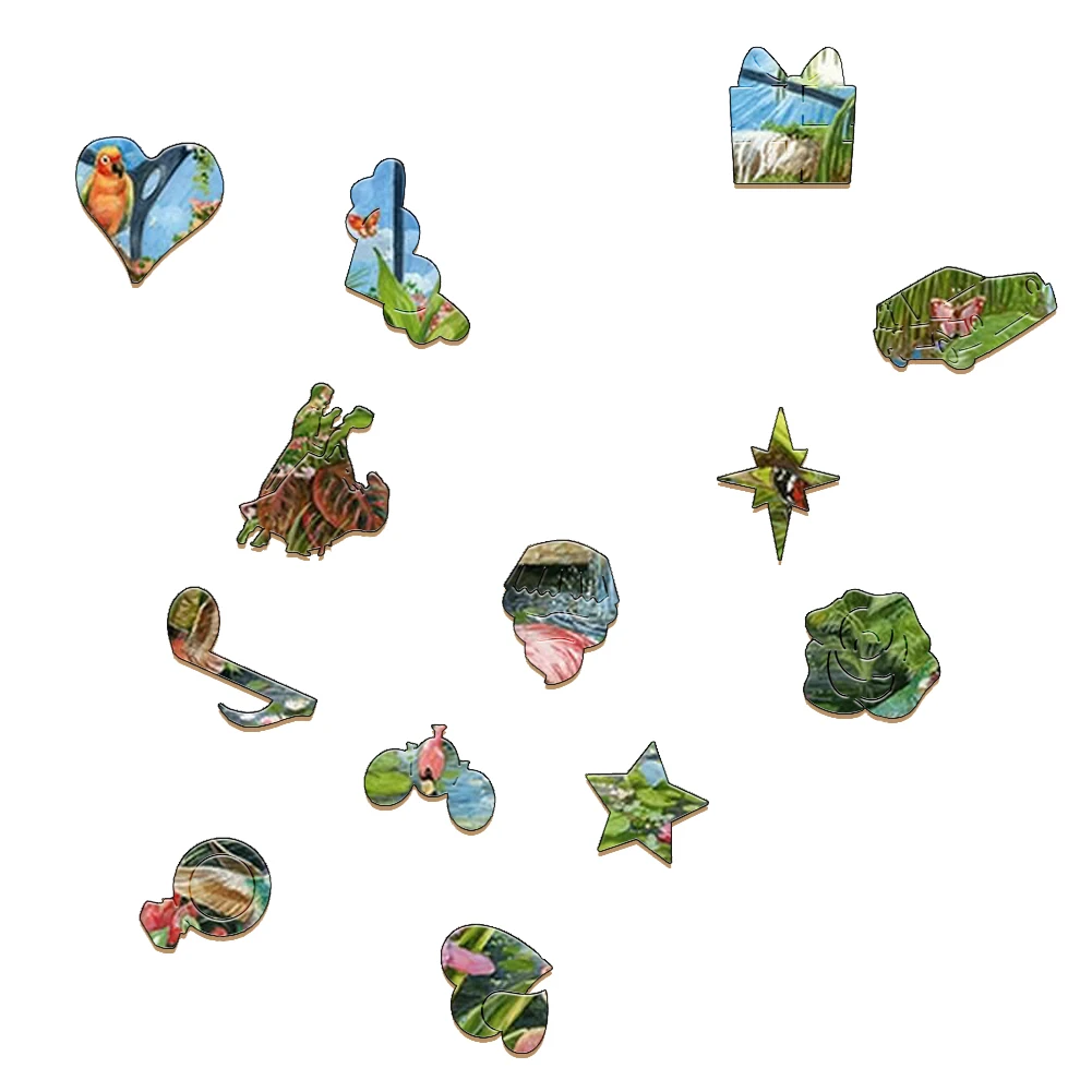 Creative Wooden Puzzles Birds Flowers Butterflies Irregular Shape Puzzle Board Set Decompression Puzzle Toys for Adults Family