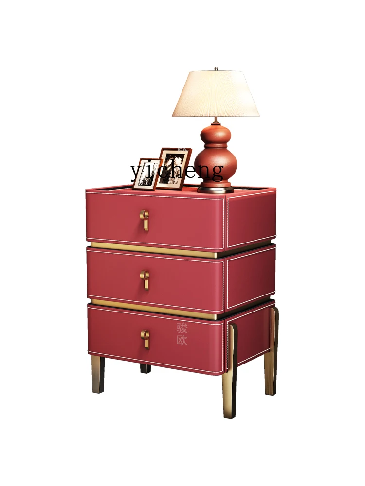 

ZK solid wood bedside table bedroom household bedside table light luxury high-end saddle leather locker