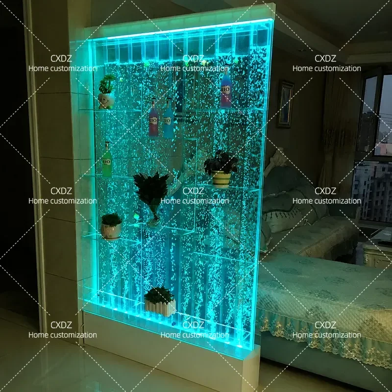Large Acrylic Water Curtain Wall Partition Flowing Bubble Display for Living Room Porch Fish Tank Aquarium Custom Home Decor