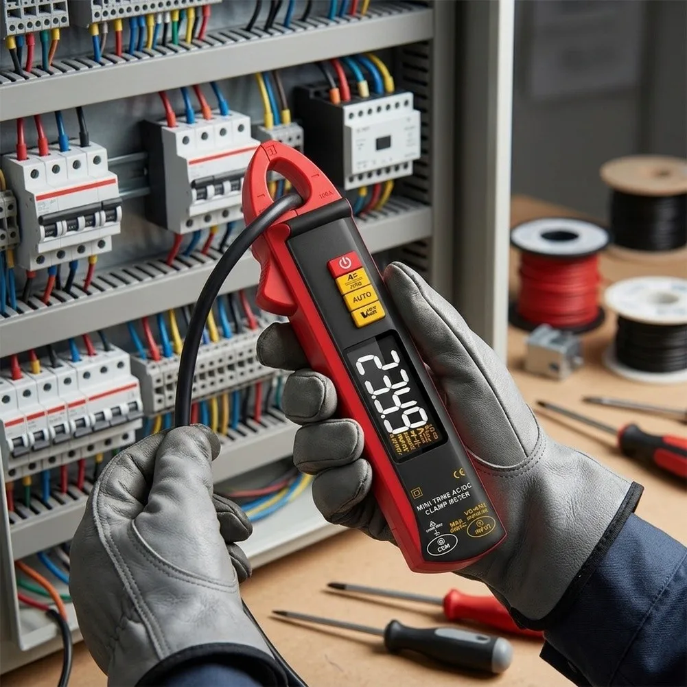Digital Clamp Meter 100A Range with Non-Contact Voltage Detection LCD Screen for AC/DC Voltage Current Resistance Tests