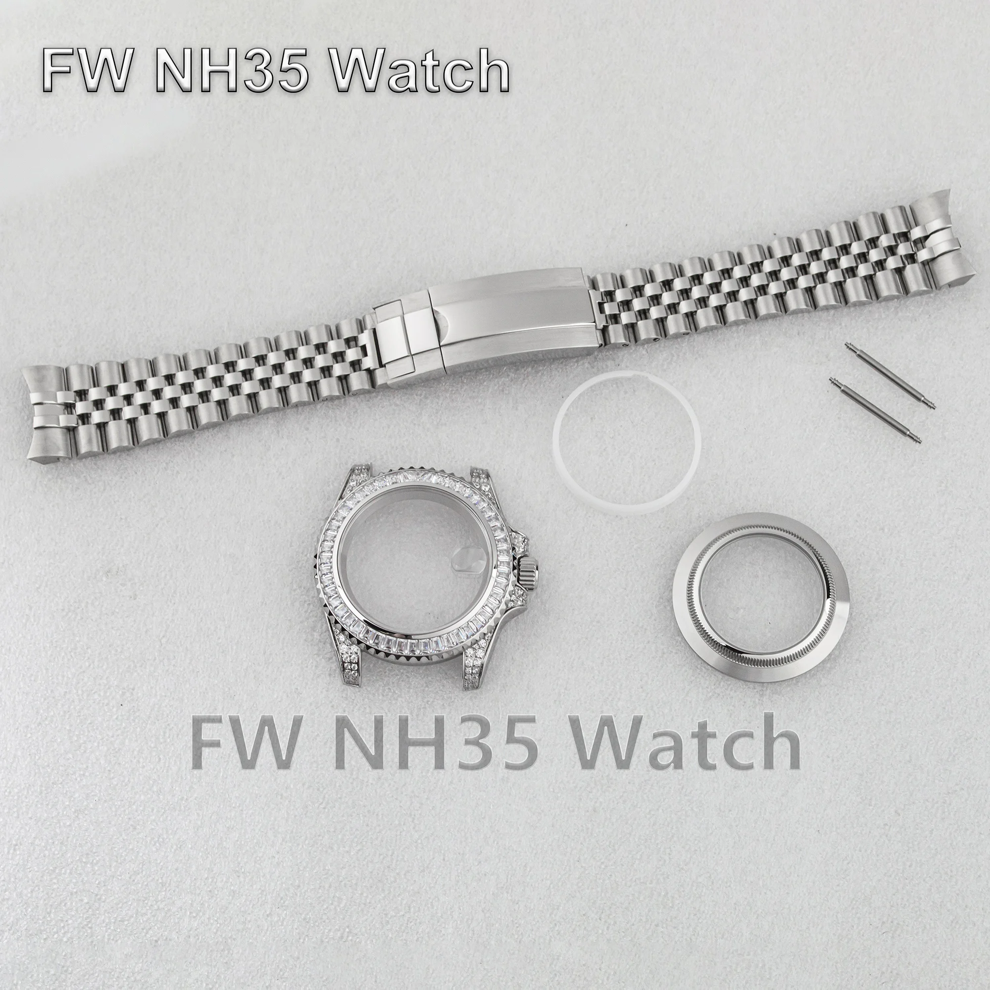 

Full Diamond 40mm Case Watchband Sapphire Glass Waterproof Stainless Steel Watch Case Strap for Mod SUB GMT NH35/NH36 Movement