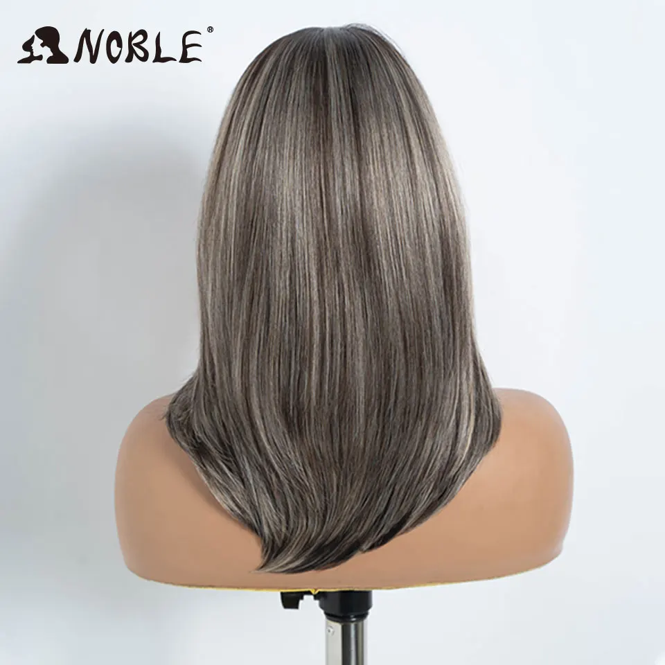 Edle synthetische Lace-Front-Perücke, 13x3, mit freiem Scheitel, vorgezupfte Bob-Perücke, 16 Zoll, gerade, gestuft, Ombre-Grau, Lace-Front-Perücken für Damen – Detail 8