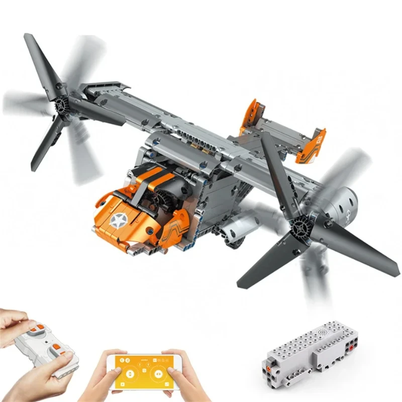 MOULD KING 15043 High-Tech RC Car Airplane MOC-10855 Motorized Boeing Bell V22 Osprey Plane Model Building Blocks Bricks Gifts