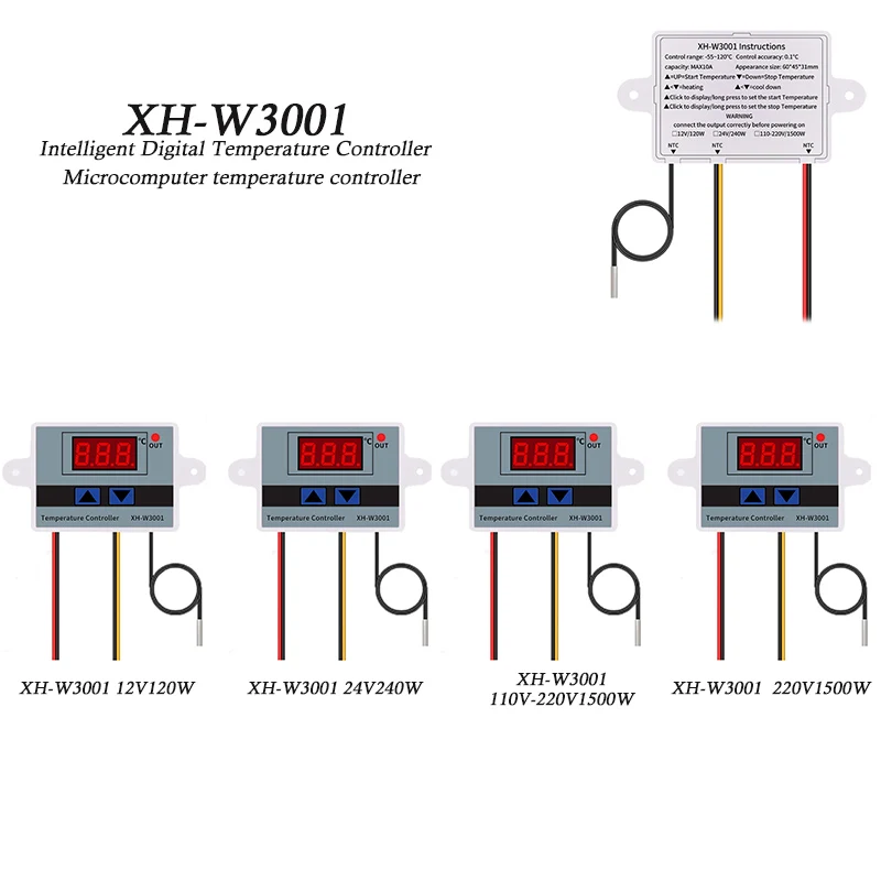 XH-W3001 12V120W 24V 240W 110V-220V 1500W  220V 1500W digital temperature controller temperature switch Wthermostatic switch