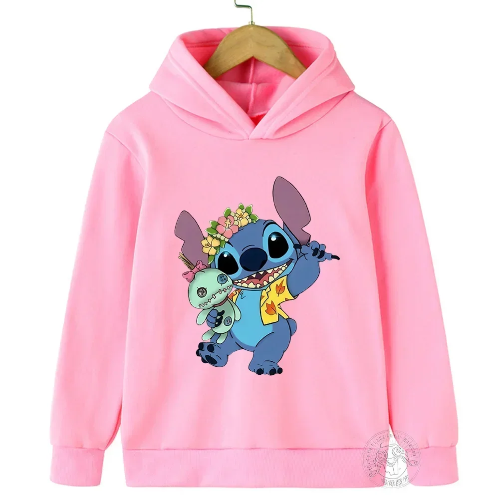 Disney Stitch Harajuku Printed Children's Hoodie for 2-14 Years Old Autumn Street Fashion Boys and Girls Pullover Outdoor Sports