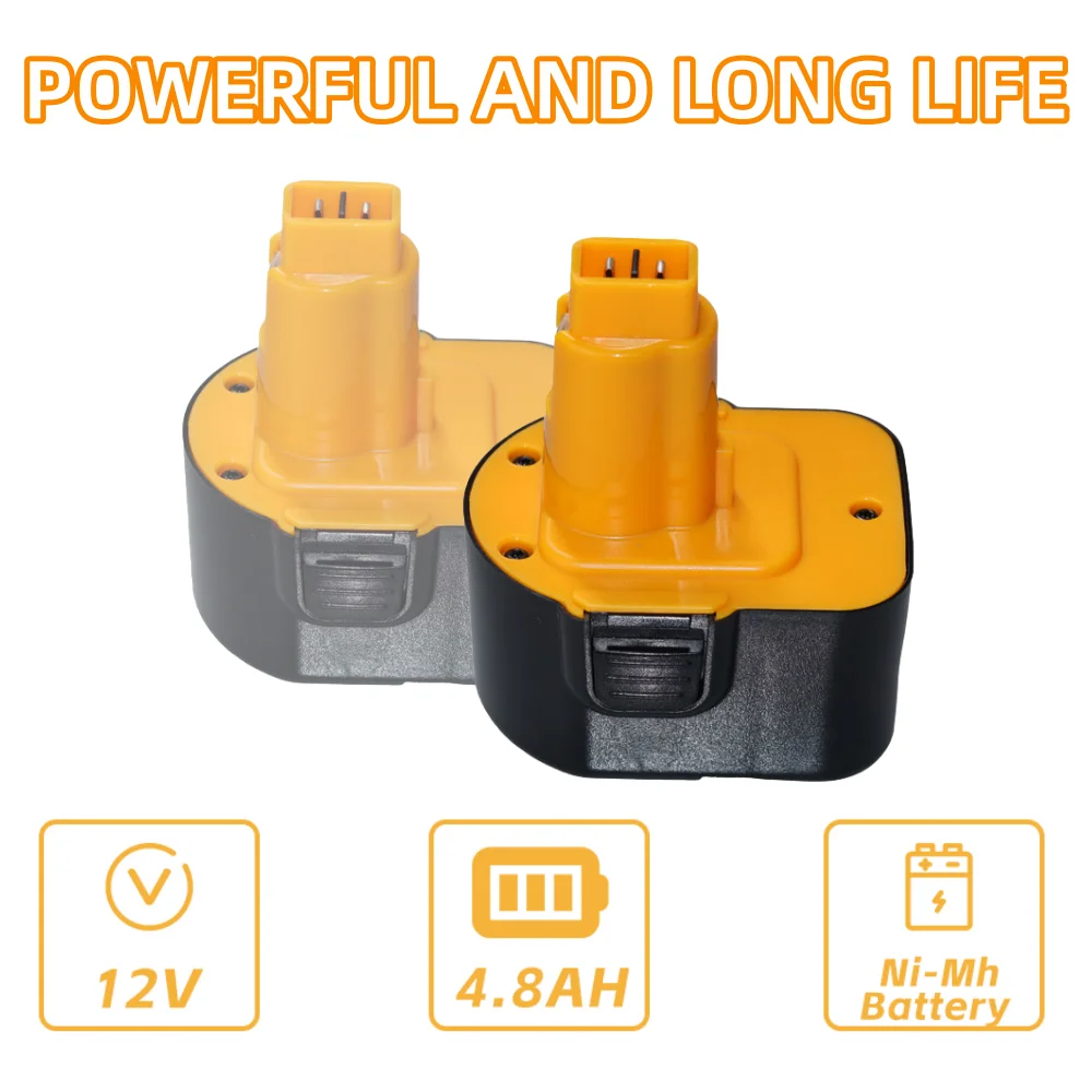 For Dewalt 12V 4800mAh NI-MH Battery Rechargeable Power Tool Backup Portable Battery，For  DE9074 DC9071 DE9037 DE9071 DE9075